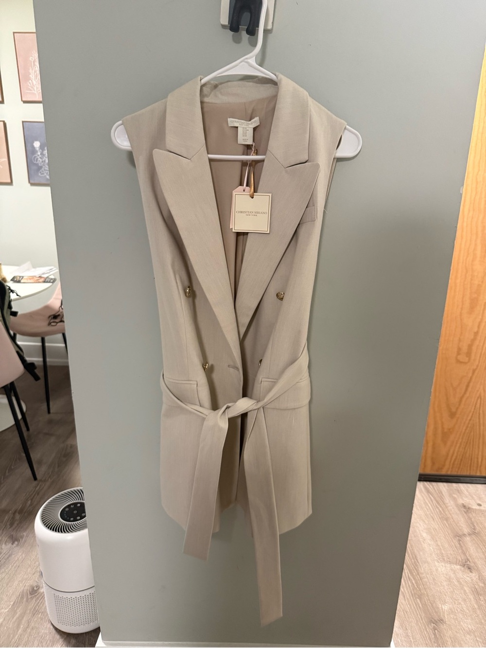 Christopher Esber Sleeveless Double-Breasted Belted Dress or Long Vest - Beige